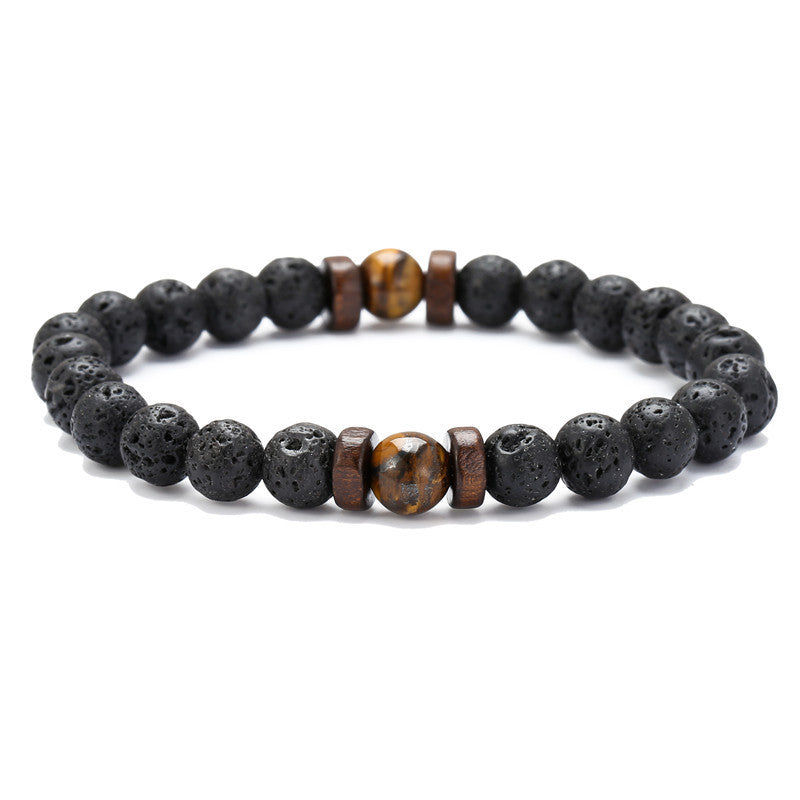 Pulsera de pareja de piedra de hierro negro de piedra volcánica al por mayor